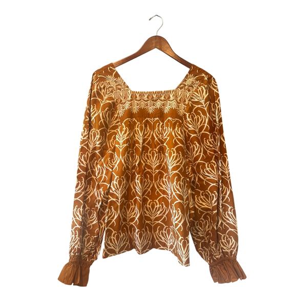 NWT Happy x Nature | 100% Cotton Burnt Orange Misty Printed Top | Size Large - Picture 5 of 10